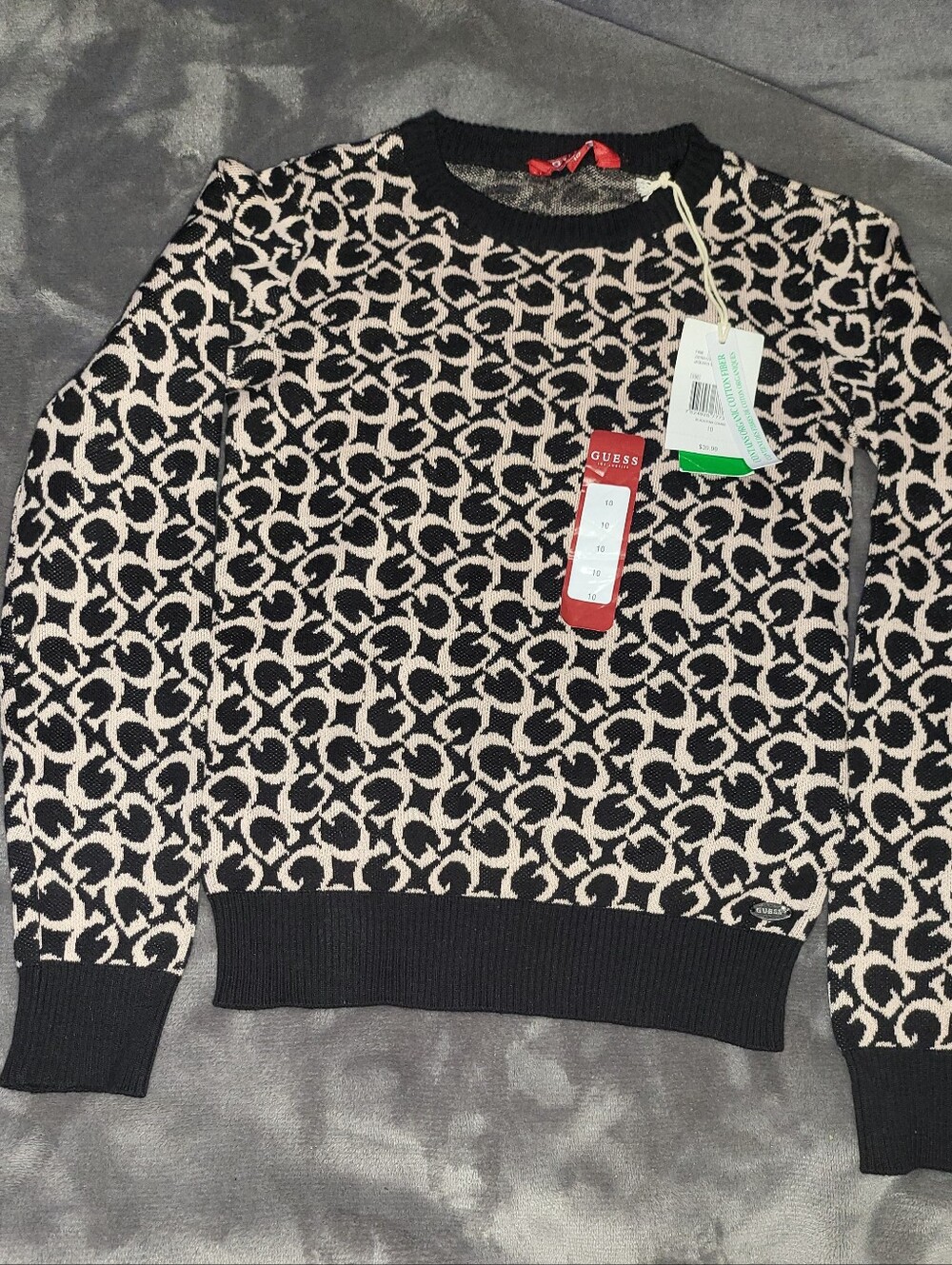 GUESS Kids Black and Cream Geometric Crewneck Sweaterkids (10)
